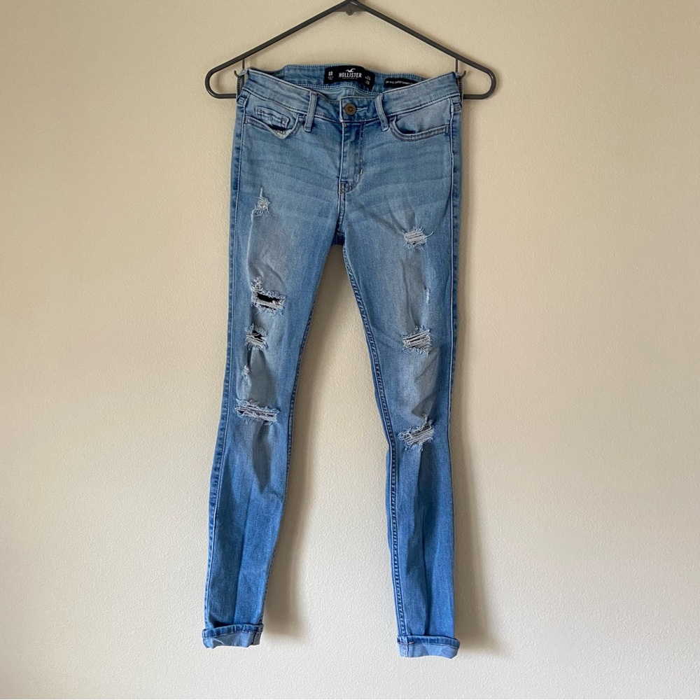 Hollister Light Wash Low Rise Super Skinny Crop Denim Jeans Bottoms Casual